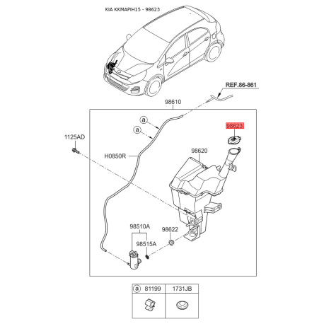 Кришка, резервуар для води (бачок омивача) 98623-3S000 Mobis - 986233S000 - схема з каталогу 98623, KKMAPIH15 986233S000