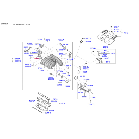 Кронштейн дросслельной заслонки 91980-3L160 Mobis - 919803L160 - схема с каталога 91864, KKMAPUN06 919803L160