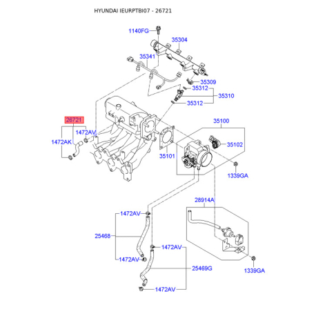Шланг, вентиляція картера 26721-26504 Mobis - 2672126504 - схема з каталогу 26721, IEURPTBI07 2672126504