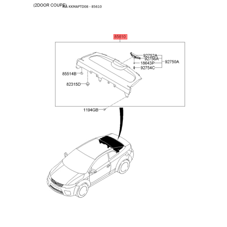 Полка багажника 85610-1M500WK Mobis - 856101M500WK - схема с каталога 85610, KKMAPTD08 856101M500WK