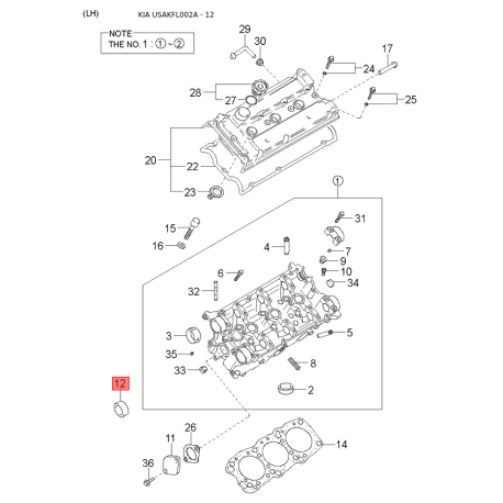 Внутреннее зеркало заднее 0K95A-69224 Mobis - 0K95A69224 - схема с каталога 12, USAKFL002A 0K95A69224
