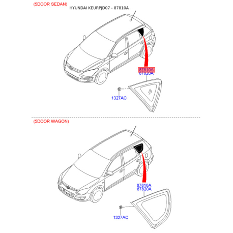 Боковое стекло левое 87810-2L060 Mobis - 878102L060 - схема с каталога 87810A, KEURPJD07 878102L060