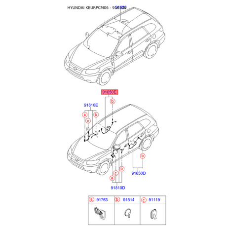 Проводка (жгут, коса) двери правая 91660-2B020 Mobis - 916602B020 - схема с каталога 91650E, KEURPCM06 916602B020