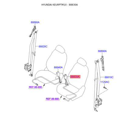 Крепление и натяжение ремень безопасности левое 88830-2S001MBS Mobis - 888302S001MBS - схема с каталога 88830A, KEURPTM10 888302S001MBS