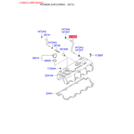 Шланг, вентиляція картера 26711-22642 Mobis - 2671122642 - схема з каталогу 26711, EUR1C0PA02 2671122642