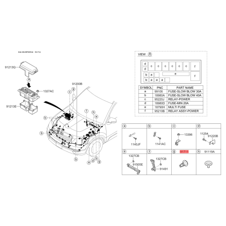 Кронштейн проводки (жгут, коса) 91971-1C300 Mobis - 919711C300 - схема с каталога 91711, KEURPHM16 919711C300
