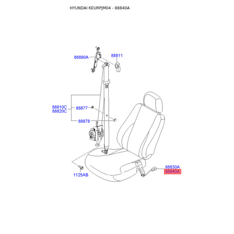 Кріплення і натяг ременя безпеки праве 88840-2E000WK Mobis - 888402E000WK - схема з каталогу 88840A, KEURPJM04 888402E000WK