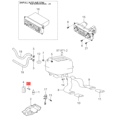 Радиатор кондиционера 97606-38002 Mobis - 9760638002 - схема с каталога 20, EURK3C002A 9760638002