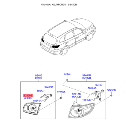 Фонарь задний левый 92450-2B000 Mobis - 924502B000 - схема с каталога 92450B, KEURPCM06 924502B000