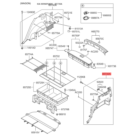 Обивка багажника левая 85730-1D100WK Mobis - 857301D100WK - схема с каталога 85730A, KKMAPUN06 857301D100WK
