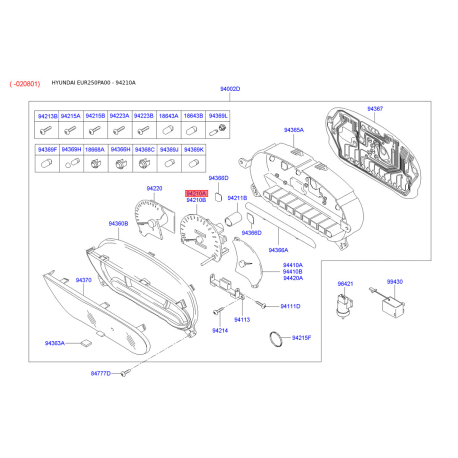 Панель приборов (щиток), в сборе и комплектующие 94160-25700 Mobis - 9416025700 - схема с каталога 94210A, EUR250PA00 9416025700