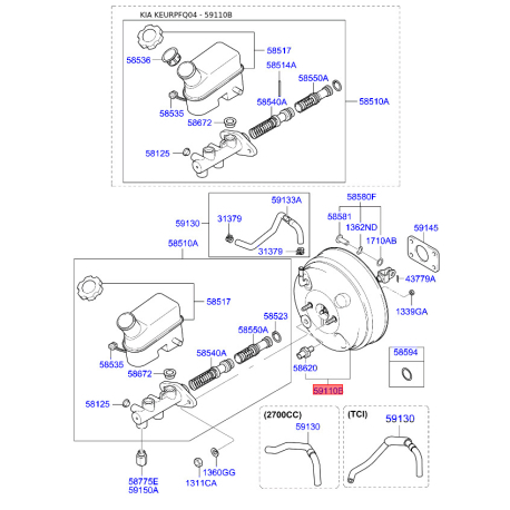 Підсилювач гальмівної системи 59110-2E000 Mobis - 591102E000 - схема з каталогу 59110B, KEURPFQ04 591102E000