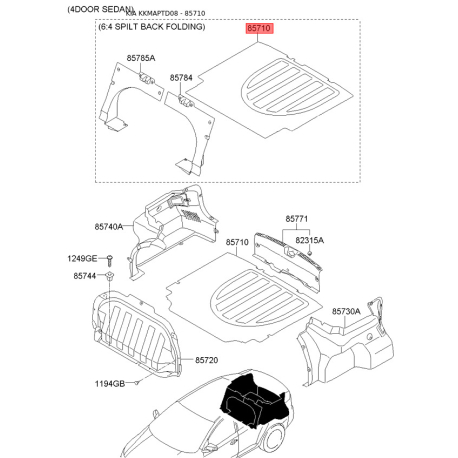 Обивка багажника 85701-1M510VA Mobis - 857011M510VA - схема с каталога 85710, KKMAPTD08 857011M510VA