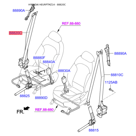 Ремень безопасности правый 88820-2Y210MBS Mobis - 888202Y210MBS - схема с каталога 88820C, HEURPTMZ14 888202Y210MBS