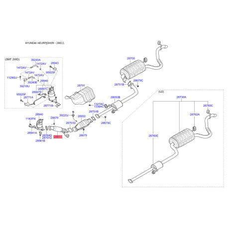 Труба выхлопного газа 28610-2L810 Mobis - 286102L810 - схема с каталога 28611, HEURPJDH09 286102L810