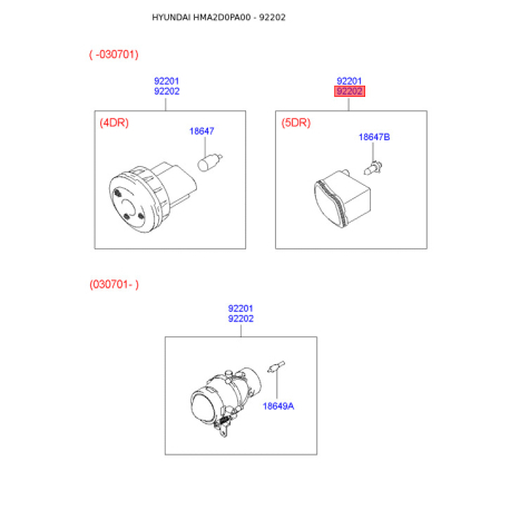 Фара противотуманная правая 92202-2D200 Mobis - 922022D200 - схема с каталога 92202, HMA2D0PA00 922022D200