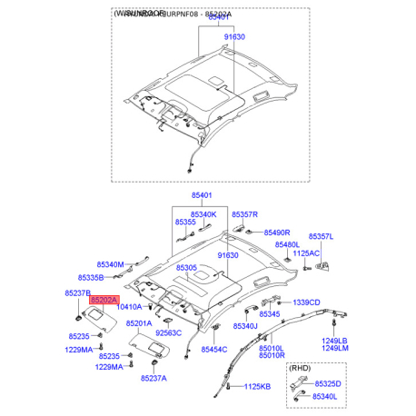 Солнцезащитный козырёк правый 85202-3K622X6 Mobis - 852023K622X6 - схема с каталога 85202A, KEURPNF08 852023K622X6
