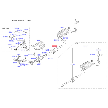 Глушник вихлопних газів середній 28650-2L810 Mobis - 286502L810 - схема з каталогу 28650B, HEURPJDH09 286502L810