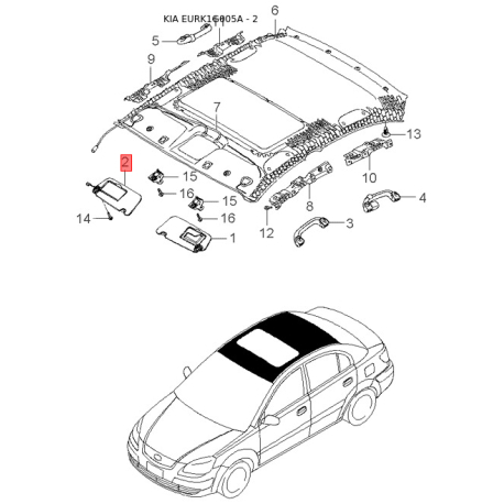 Лампа накаливания, oсвещение салона 94369-1G000 Mobis - 943691G000 - схема с каталога 2, EURK1G005A 943691G000