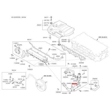 Радіатор, рециркуляція ВГ 28416-2A410 Mobis - 284162A410 - схема з каталогу 28416A, SEURPED06 284162A410