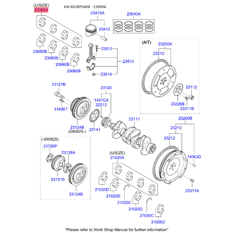 Комплект вкладишів 23060-02912 Mobis - 2306002912 - схема з каталогу 23060A, KEURPSA08 2306002912