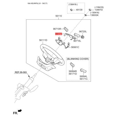 Накладка рулевого колеса наружная (крышка, кожух) 56171-3W500WK Mobis - 561713W500WK - схема с каталога 56171, KEURPSL10 561713W500WK