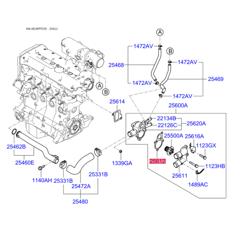 Прокладка термостату 25612-26020 Mobis - 2561226020 - схема з каталогу 25612, KEURPTC05 2561226020