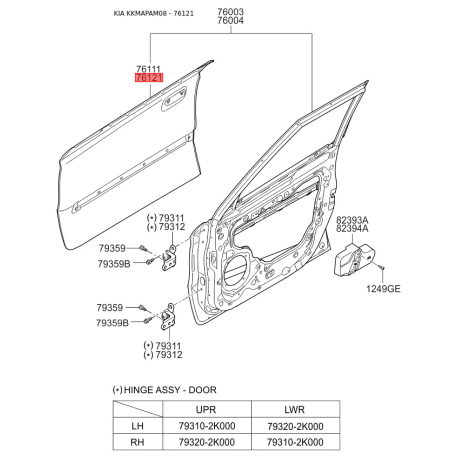 Двері, кузов праві 76121-2K010 Mobis - 761212K010 - схема з каталогу 76121, KKMAPAM08 761212K010