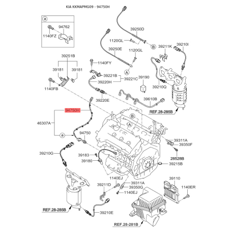 Коммутационный блок (соединитель) проводки (жгут, коса) 94750-3E110 Mobis - 947503E110 - схема с каталога 94750H, KKMAPMG09 947503E110