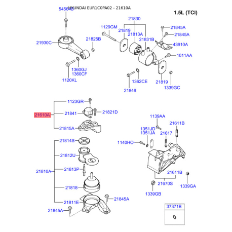Кронштейн, подвеска двигателя 21840-1C100 Mobis - 218401C100 - схема с каталога 21610A, EUR1C0PA02 218401C100