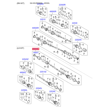Полуось (приводной вал) левая 49501-2K400 Mobis - 495012K400 - схема с каталога 49500L, KEURPAM08 495012K400
