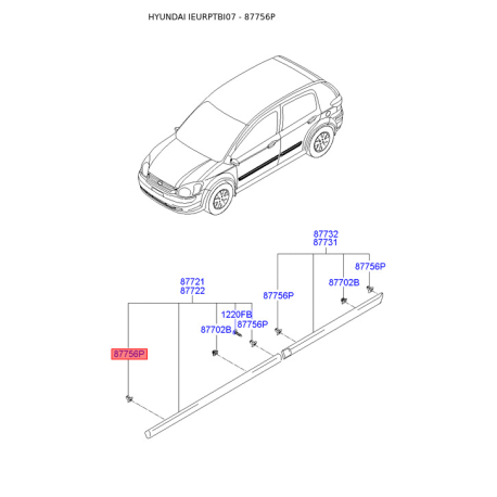 Затискач, молдинг / захисна накладка 87756-34550 Mobis - 8775634550 - схема з каталогу 87756P, IEURPTBI07 8775634550