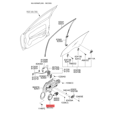 Динамик двери, торпеды, бампера или задней полки правый 96330-2F501 Mobis - 963302F501 - схема с каталога 96330G, KKMAPLS06 963302F501