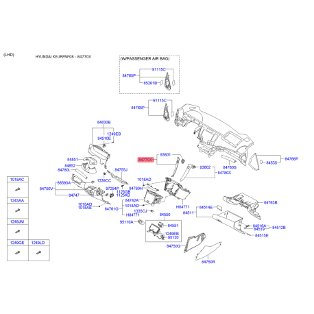 Накладка панелі приладів (торпеди) ліва 84785-3K0006Y Mobis - 847853K0006Y - схема з каталогу 84770X, KEURPNF08 847853K0006Y