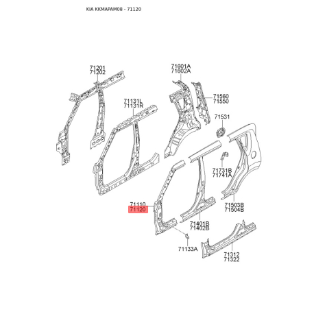Боковина правая 71120-2KA10 Mobis - 711202KA10 - схема с каталога 71120, KKMAPAM08 711202KA10