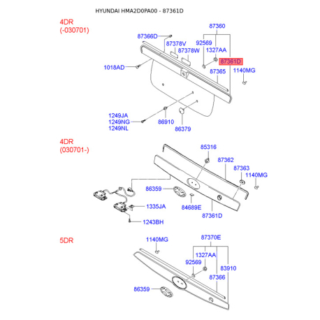 Молдинг порога, бампера и крыла 87361-2D500 Mobis - 873612D500 - схема с каталога 87361D, HMA2D0PA00 873612D500