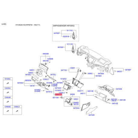 Накладка панели прибров (торпеды) 84761-3K500V2 Mobis - 847613K500V2 - схема с каталога H84771, KEURPNF08 847613K500V2