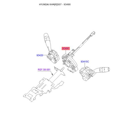 Витая пружина, подушка безопасности 93490-2L200 Mobis - 934902L200 - схема с каталога 93490, KHMJPJD07 934902L200