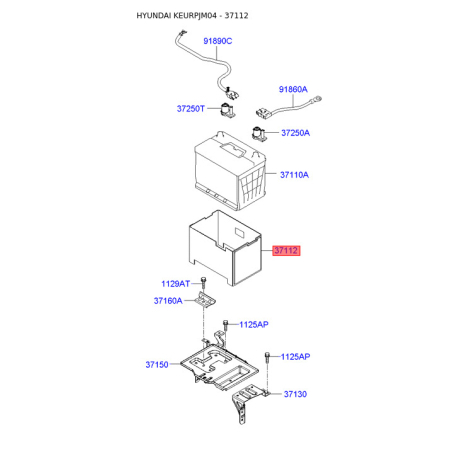 Крепление аккумулятора 37112-26200 Mobis - 3711226200 - схема с каталога 37112, KEURPJM04 3711226200