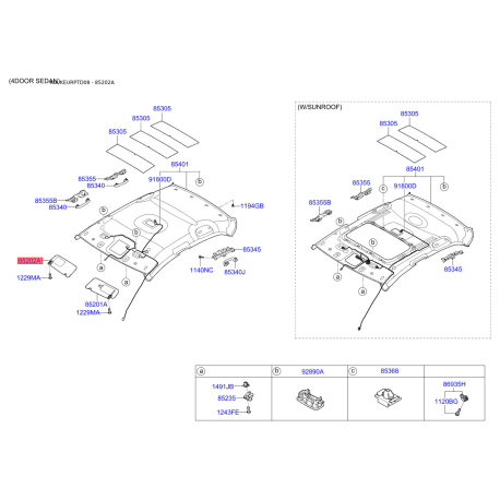 Солнцезащитный козырёк правый 85220-1M2808O Mobis - 852201M2808O - схема с каталога 85202A, KEURPTD08 852201M2808O