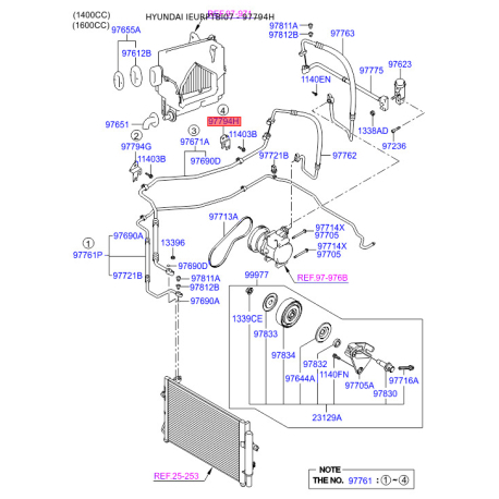 Крепление трубок кондиционера и компрессора 97794-1C050 Mobis - 977941C050 - схема с каталога 97794H, IEURPTBI07 977941C050
