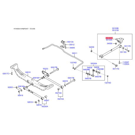 Шарнирный кронштейн, балка моста правая 55140-29000 Mobis - 5514029000 - схема с каталога 55140A, KHMJPGK07 5514029000