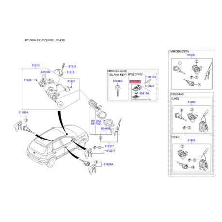 Брелок без ключа 95430-2L651 Mobis - 954302L651 - схема з каталогу 95430E, HEURPJDH09 954302L651