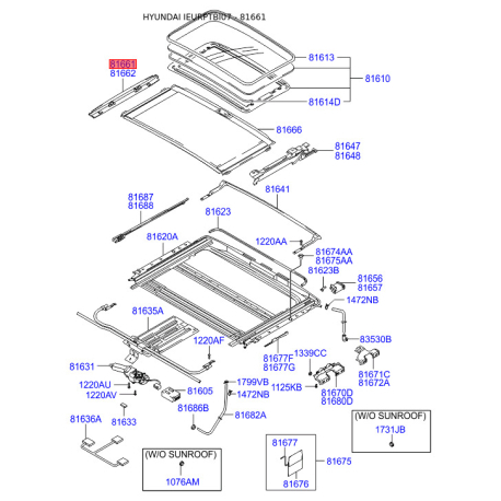 Люк и комплектующие левый 81661-1C000 Mobis - 816611C000 - схема с каталога 81661, IEURPTBI07 816611C000