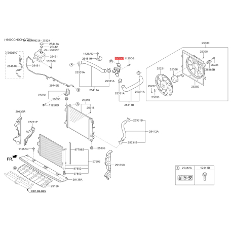 Соединительный патрубок, провод охлаждающей жидкости 25329-B2200 Mobis - 25329B2200 - схема с каталога 25329, KEURPB216 25329B2200
