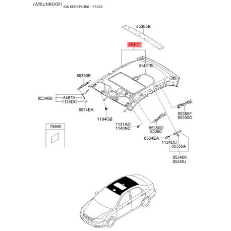 Обивка крышки 85401-2F000NM Mobis - 854012F000NM - схема с каталога 85401, KEURPLD06 854012F000NM