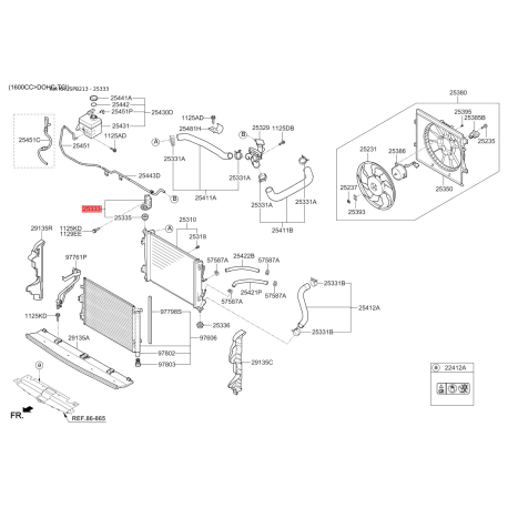 Крепление радиатора верхнее 25333-B2000 Mobis - 25333B2000 - схема с каталога 25333, KRUSPB213 25333B2000