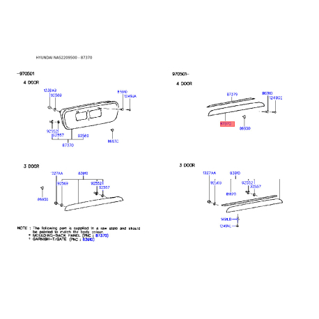 Кронштейн щитка номерного знака 87370-22300 Mobis - 8737022300 - схема с каталога 87370, NAS2209500 8737022300