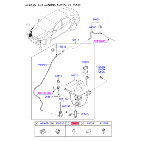 Адаптер, водяной насос омывателя правый 98690-3S000 Mobis - 986903S000 - схема с каталога 98639, KEURPGF10 986903S000