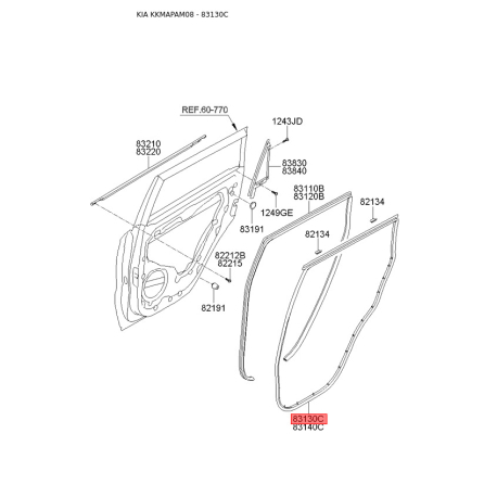 Ущільнення дверей ліве 83130-2K000 Mobis - 831302K000 - схема з каталогу 83130C, KKMAPAM08 831302K000